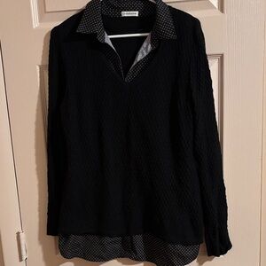 Chico's Black Textured Blouse with Polka Dot Collar